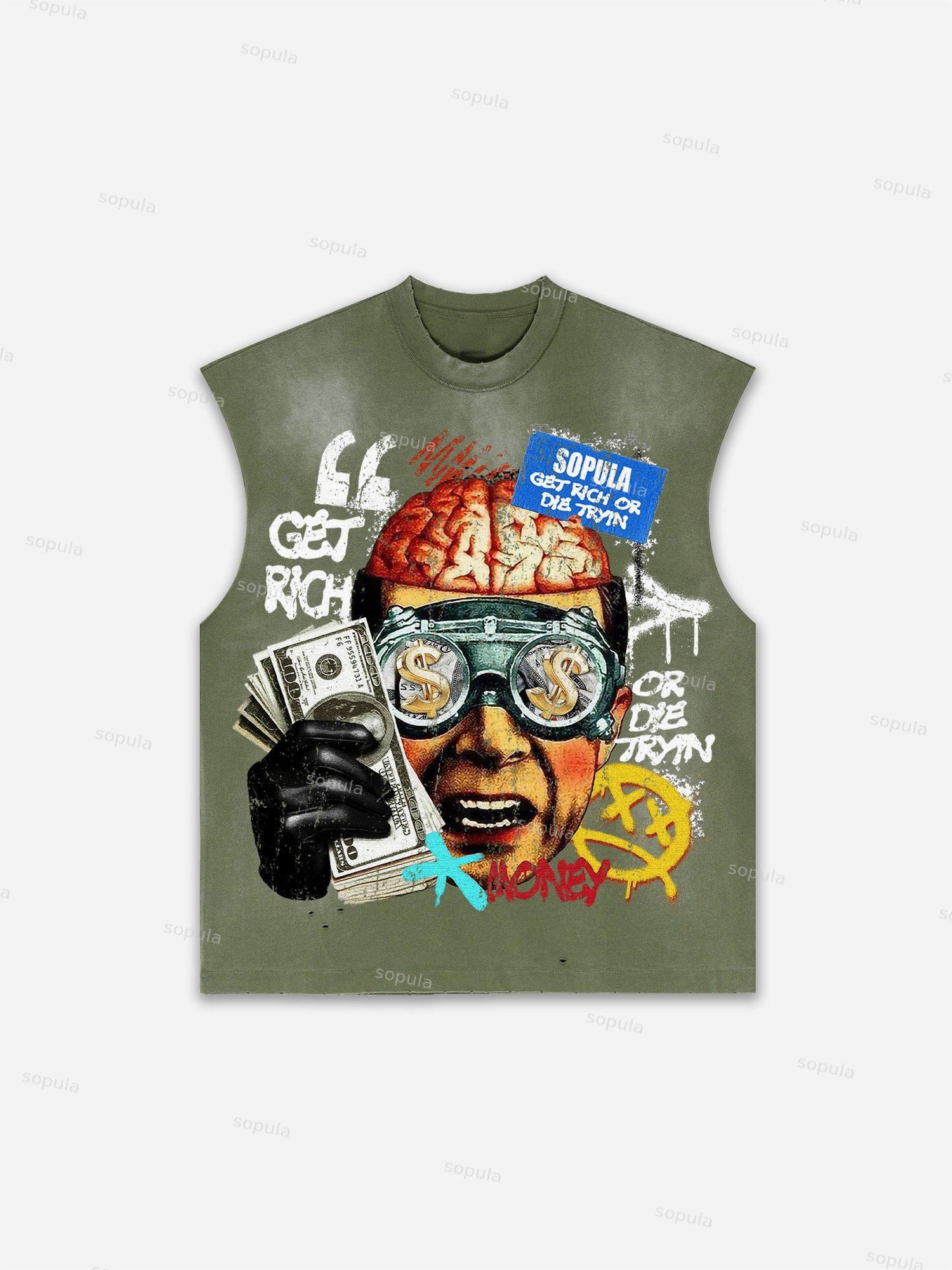 Sopula Men's Fly By Choice X Spacestation Graphic Print Distressed Tank Tops Sleeveless Shirts Product Image