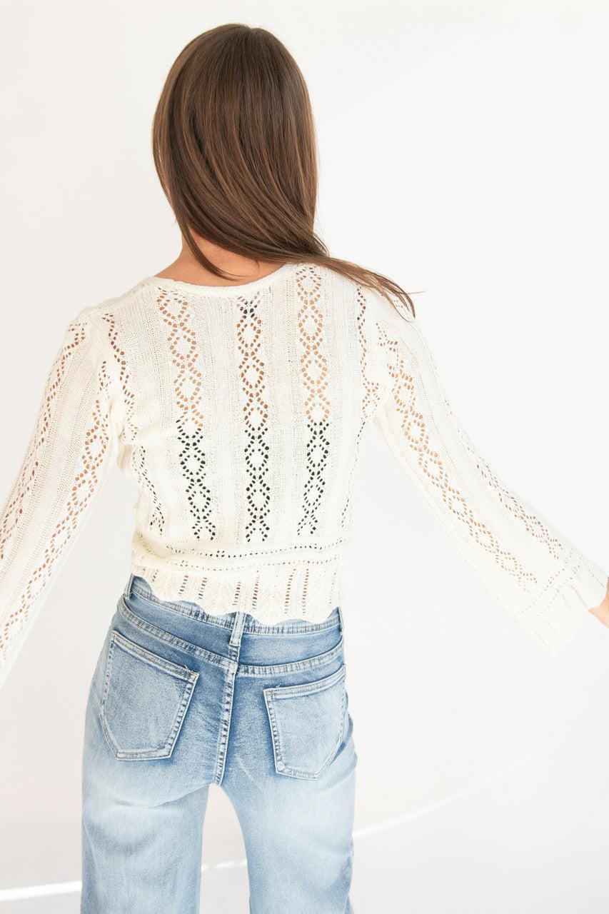 Bell Sleeve Pointelle Cardigan Product Image