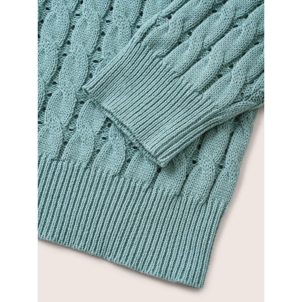 Plus Size Cotton Blended Cable Knit Raglan Sleeve Pullover Teal Women Casual Long Sleeve Round Neck Everyday Pullovers BloomChic 30/6X Product Image