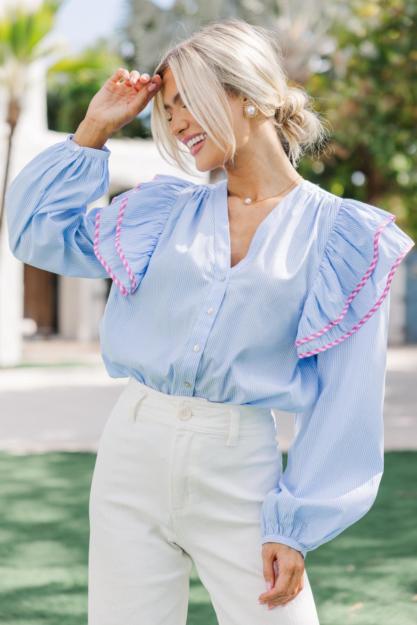 The Rendezvous Light Blue Striped Blouse Female Product Image