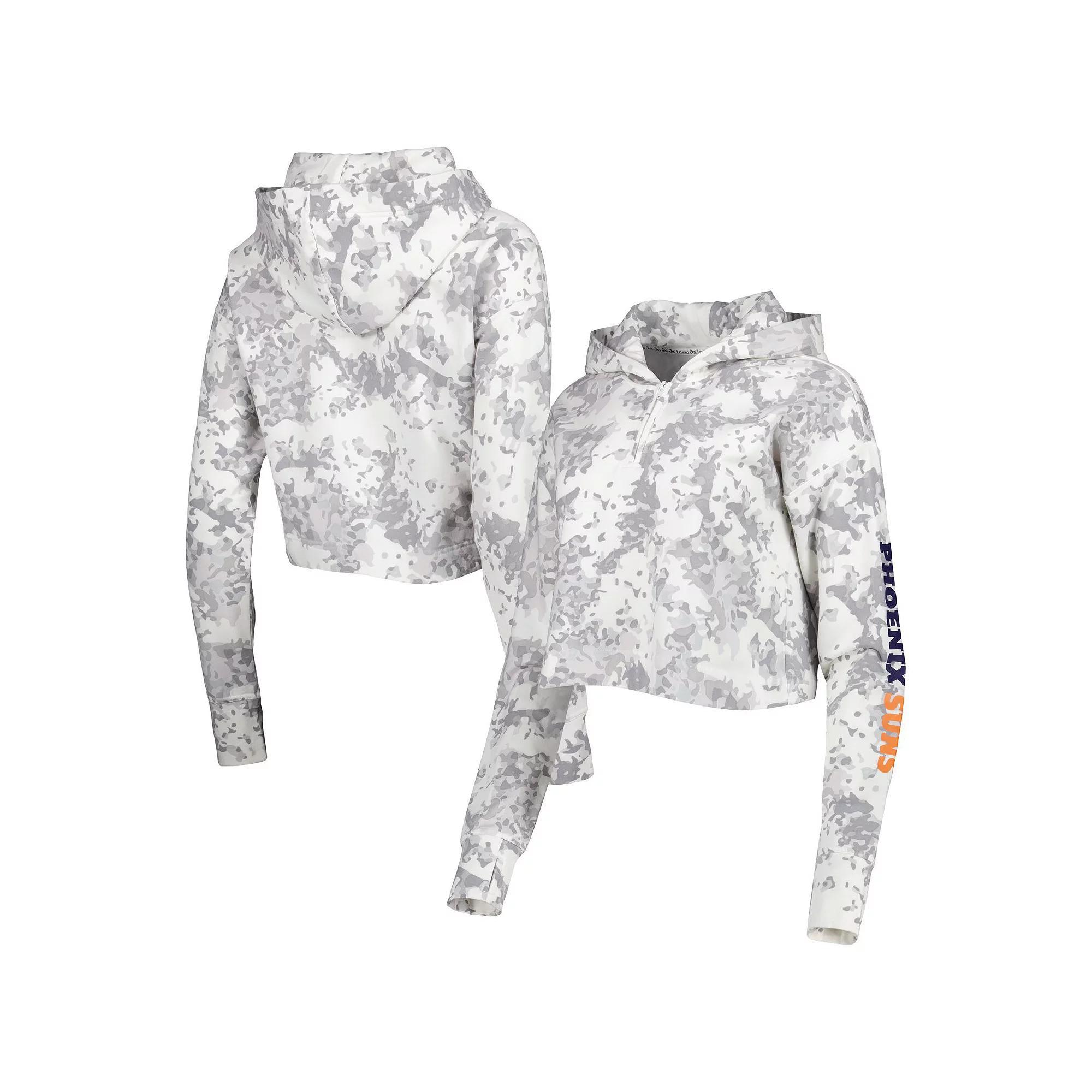 Women's Lusso Gray/White Phoenix Suns Maia Tri-Blend Cropped Quarter-Zip Top, Size: Small, Phx Grey Product Image