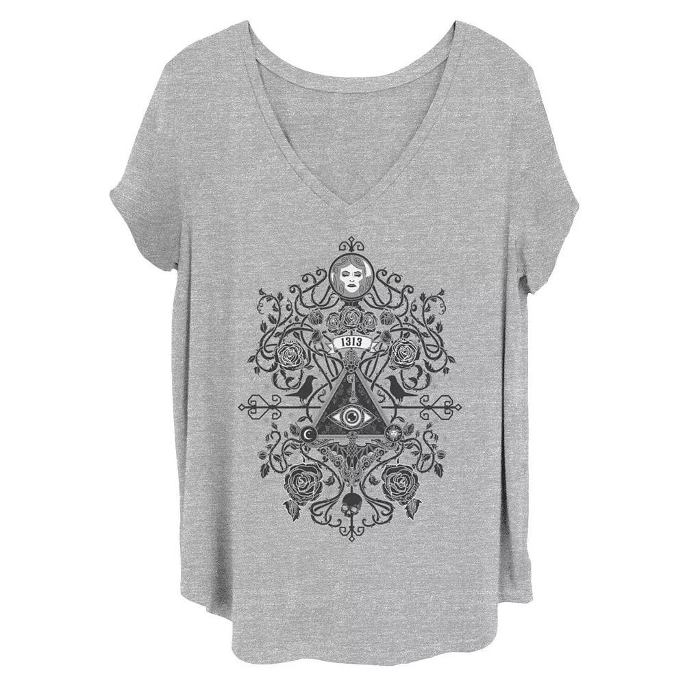 Disney's The Haunted Mansion Women's 1313 Symbols V-Neck Tee, Girl's, Size: 1XL, Grey Gray Product Image