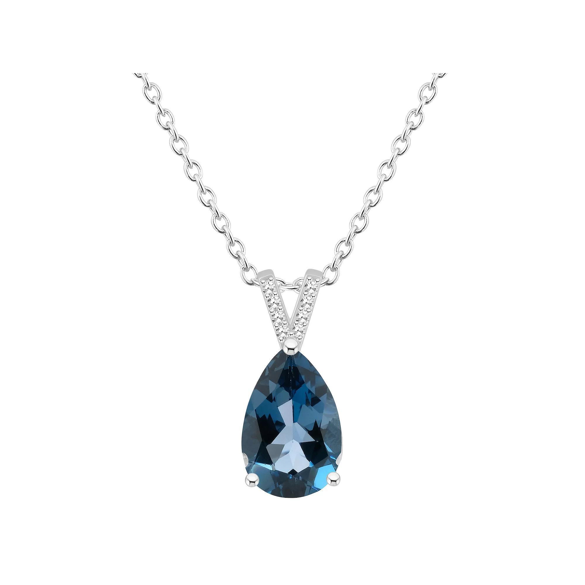 Alyson Layne Sterling Silver 12 mm x 8 mm Pear Shape Gemstone & Diamond Accent Pendant Necklace, Women's, Size: 18", London Blue Topaz Product Image