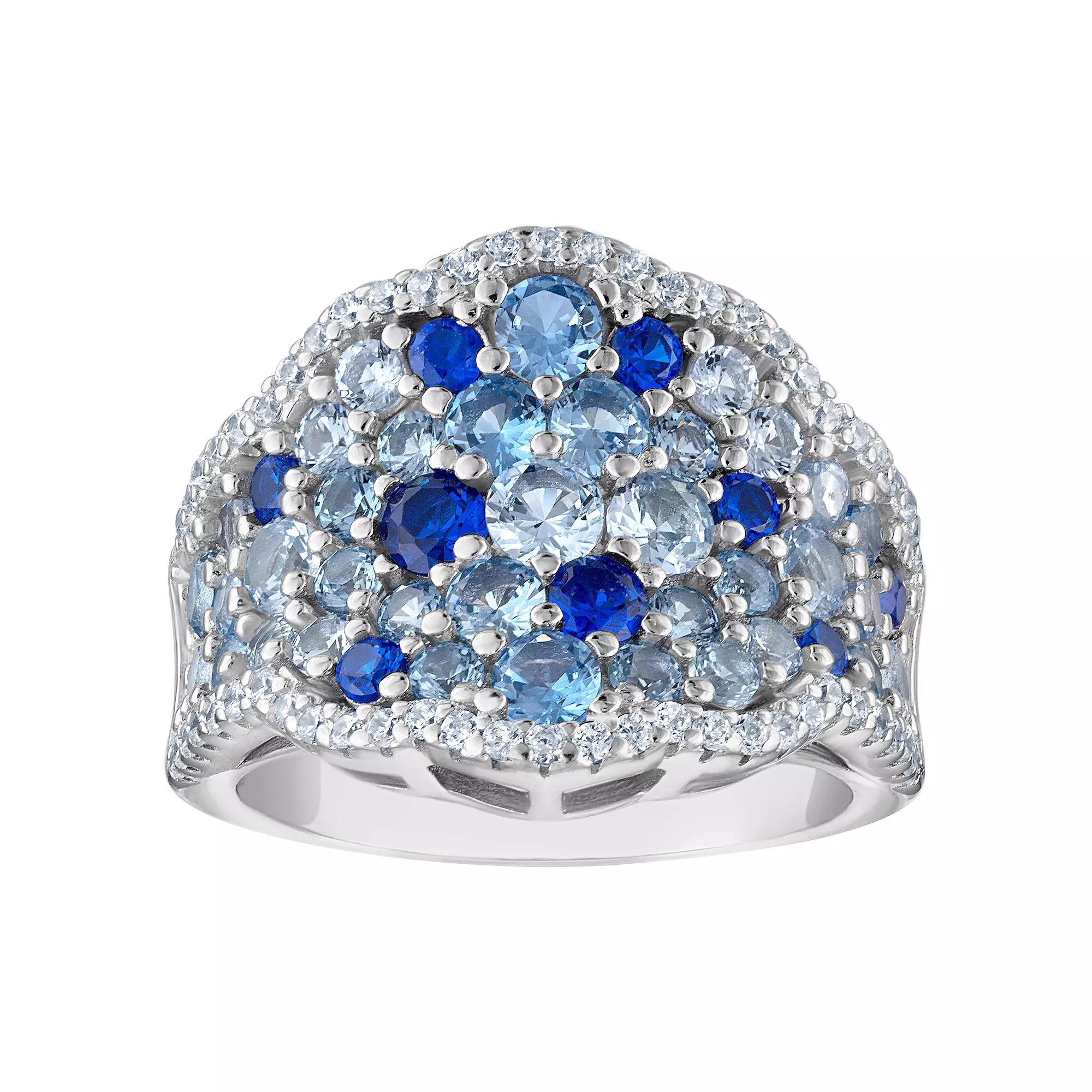 Sterling Silver Blue Cubic Zirconia Pave Ring, Womens Product Image