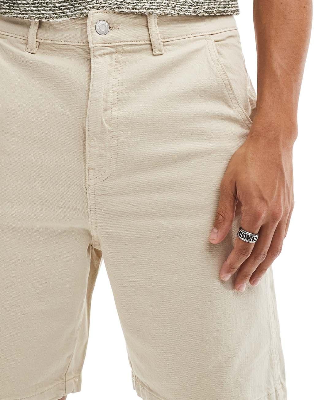 Selected Homme loose fit carpenter shorts in stone Product Image