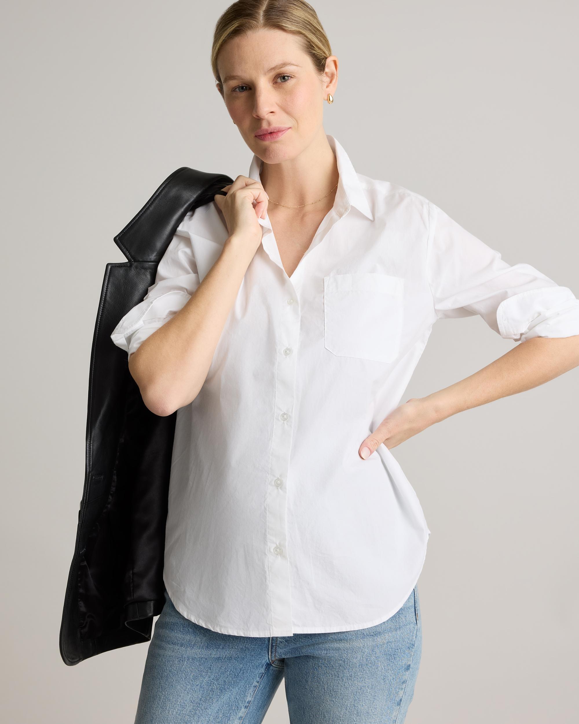 Quince | Women's Poplin Maternity Long Sleeve Shirt Size XS, Organic Cotton Product Image