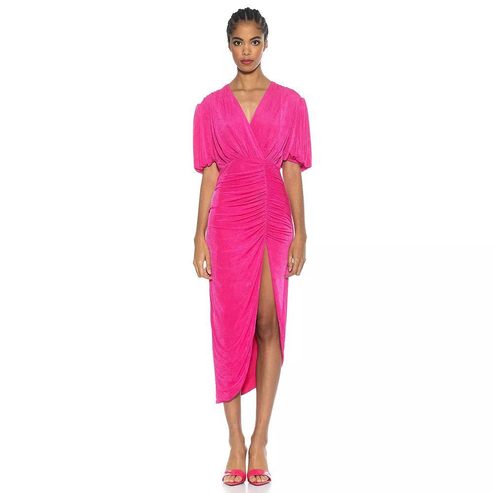 Women's ALEXIA ADMOR Fern Puff Sleeve Draped Dress, Size: Large, Green Product Image