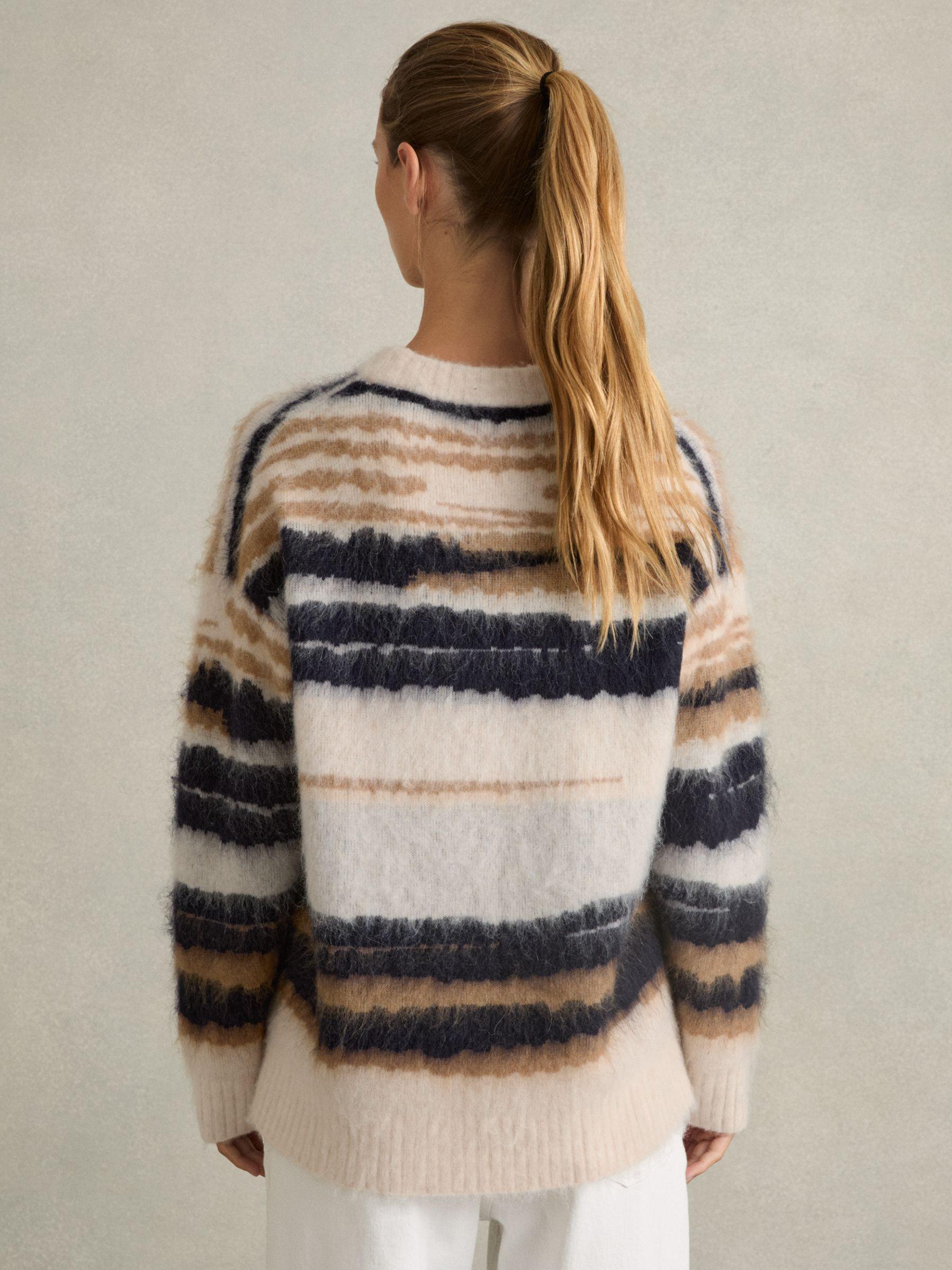 Striped Crew-Neck Jumper With Mohair in Cream/Camel Product Image