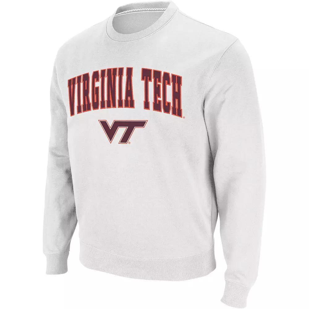 Men's Colosseum White Virginia Tech Hokies Arch & Logo Crew Neck Sweatshirt, Size: 2XL Product Image