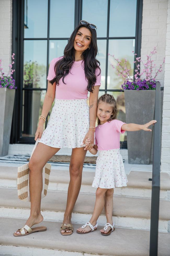 Kid's Everyday Essential Pink Ribbed Crew Neck Tee FINAL SALE Product Image