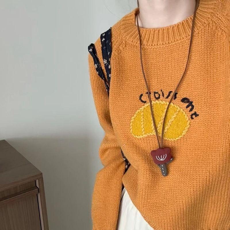 Crew Neck Embroidered Crop Sweater Product Image
