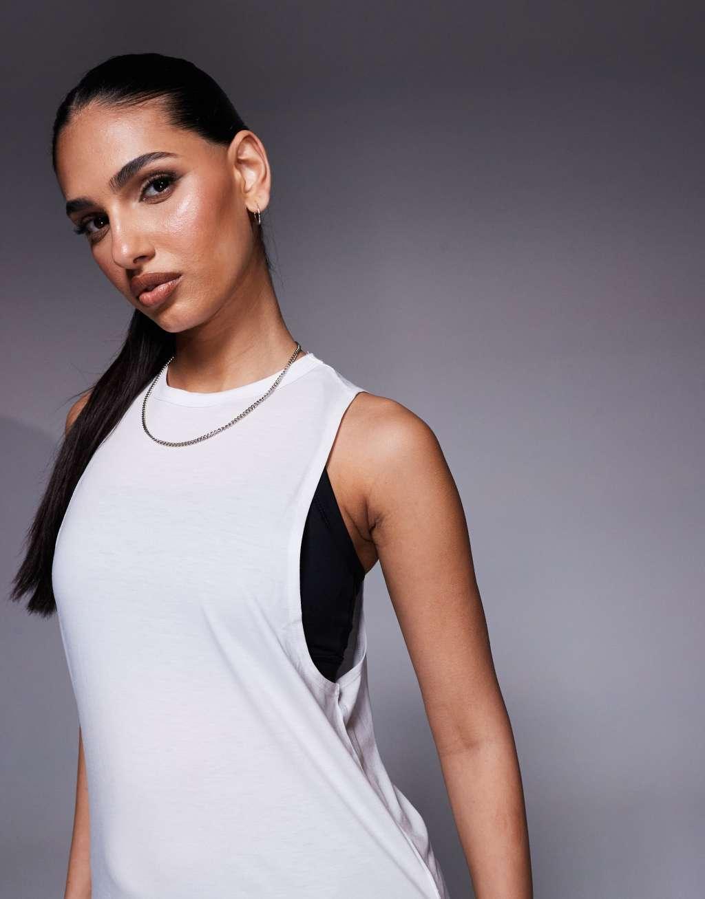 4505 quick dry performance jersey dropped armholes tank top in white  Product Image