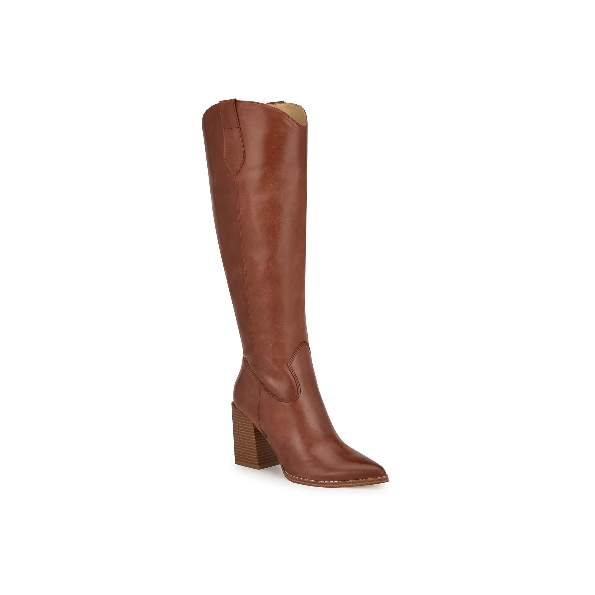 Nine West Bromwel Women's Pointy Toe Block Heel Dress Boots, Size: 10, Brown Leather Product Image