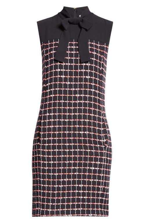 ST JOHN Window Pane Tweed Mixed Media Dress In Black/haute Red/pearl Multi Product Image