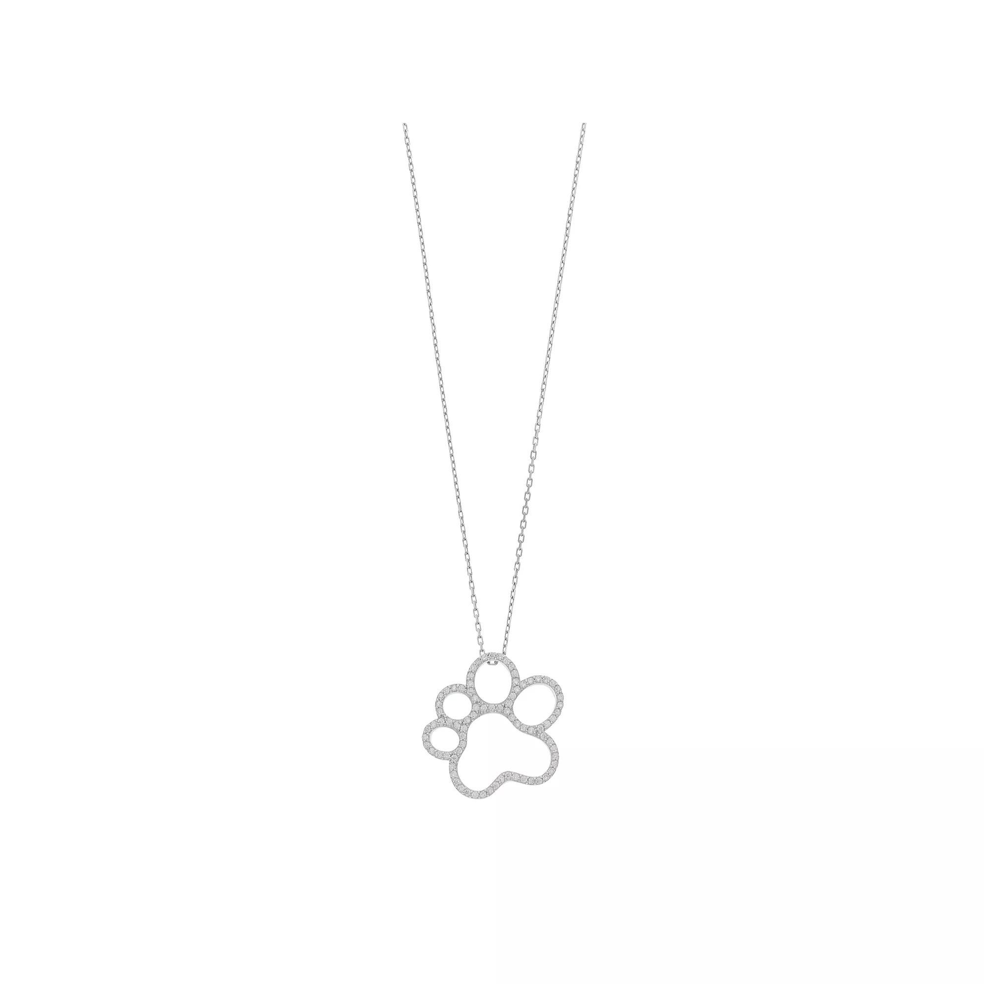 Sterling Silver Paw Print Pendant Necklace, Women's Product Image