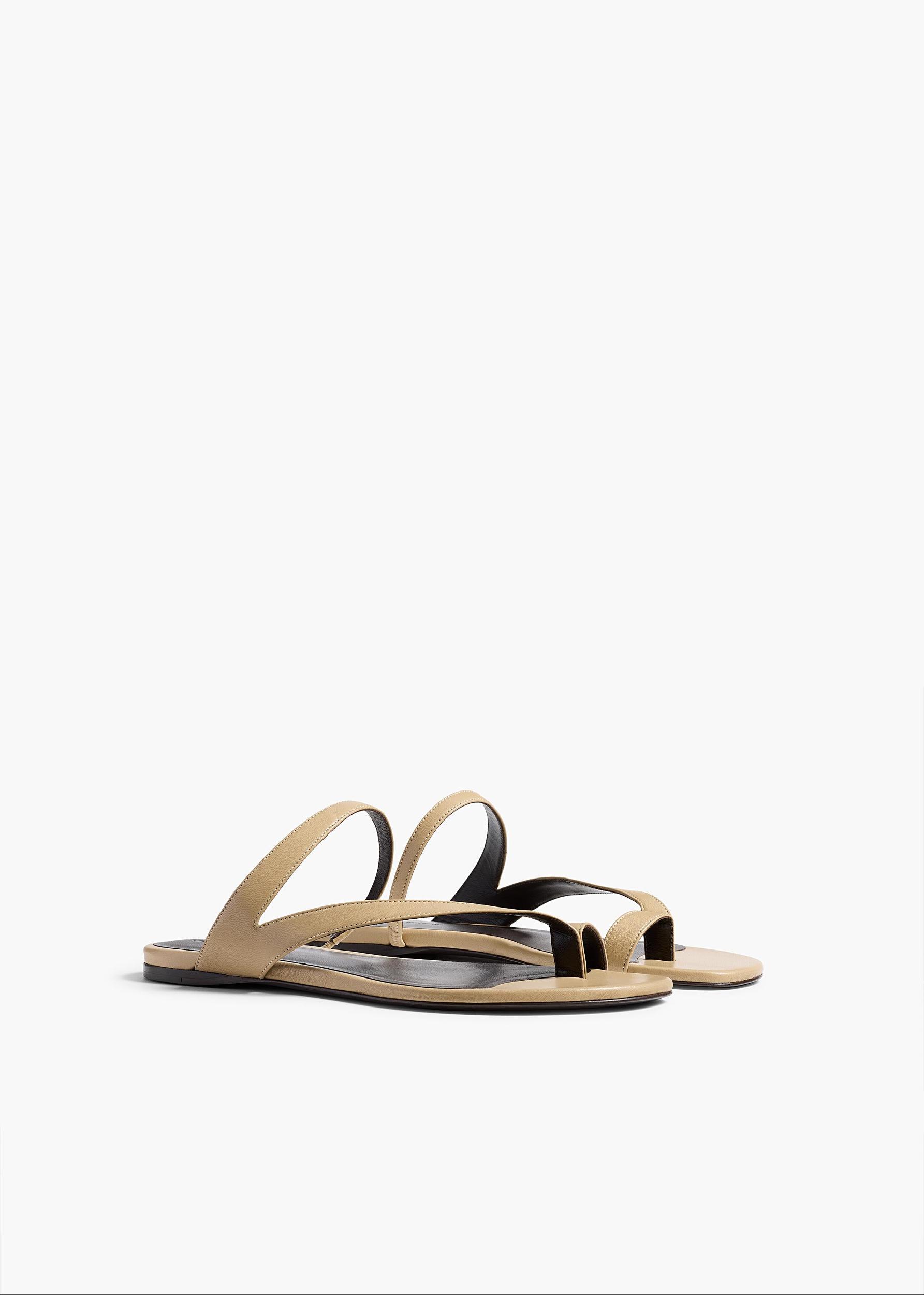 Aimee Flat Sandal in Beige Leather Product Image
