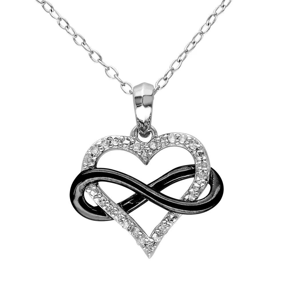 Stella Grace 1/10 Carat T.W. Diamond Sterling Silver Two Tone Infinity Heart Pendant, Women's, Size: 18", White Product Image