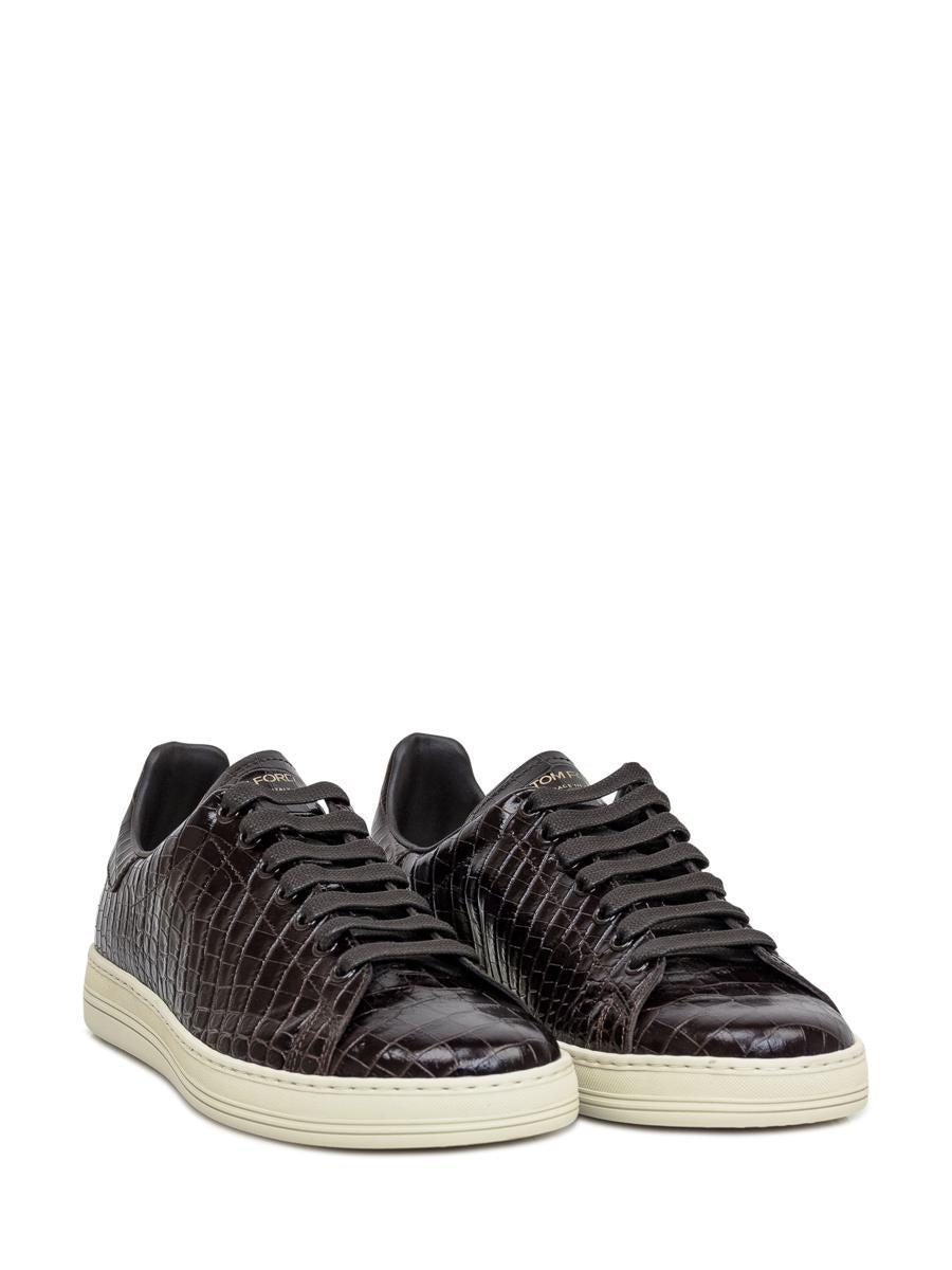 TOM FORD Warwick Sneakers In Alligator Print Leather In Black Cream Product Image