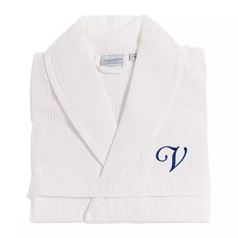 Linum Home Textiles Turkish Cotton Personalized Waffle Weave Bathrobe, Women's, Size: Small/Medium, White Navy D Product Image