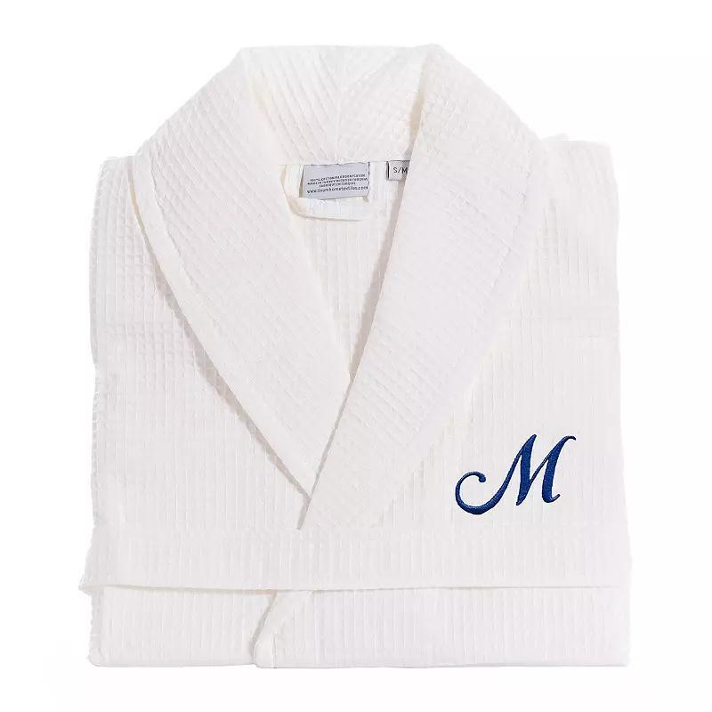Linum Home Textiles Turkish Cotton Personalized Waffle Weave Bathrobe, Women's, Size: Small/Medium, White Navy D Product Image