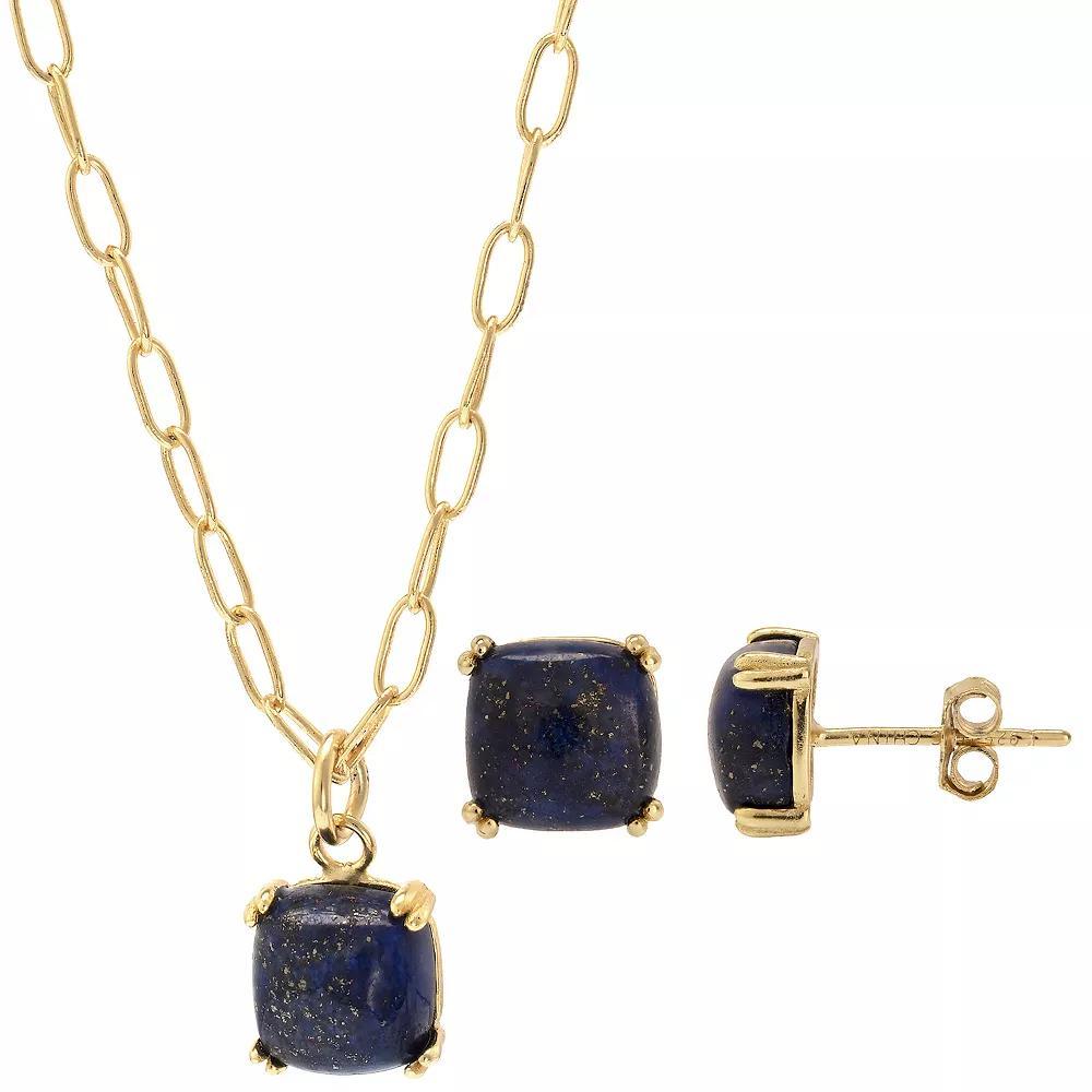 Gemistry 14k Gold Over Silver Square Black Onyx Stud Earrings & Necklace Set, Women's, Size: 18", Gold Tone Product Image
