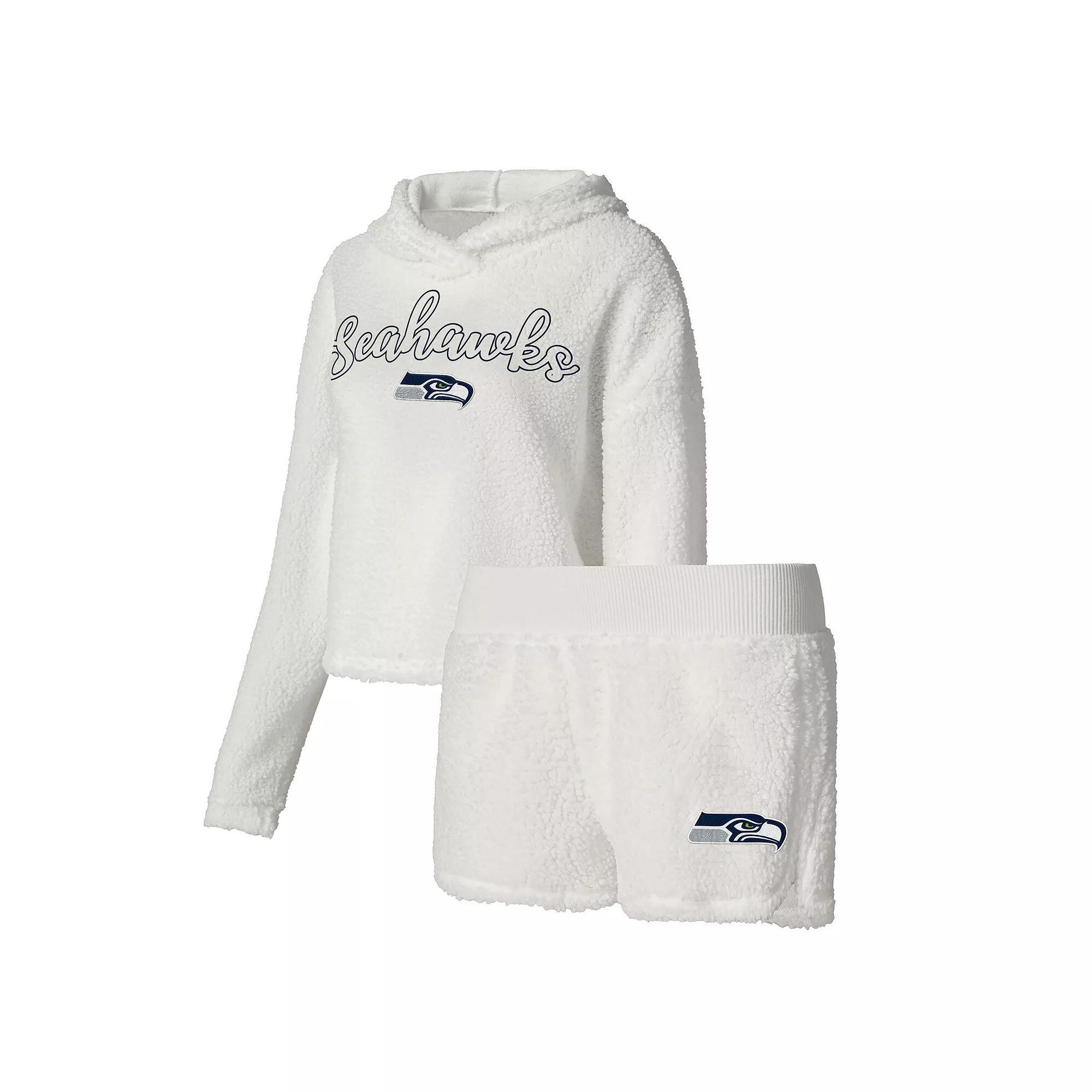 Women's Concepts Sport  White Seattle Seahawks Fluffy Pullover Sweatshirt & Shorts Sleep Set, Size: Medium Product Image