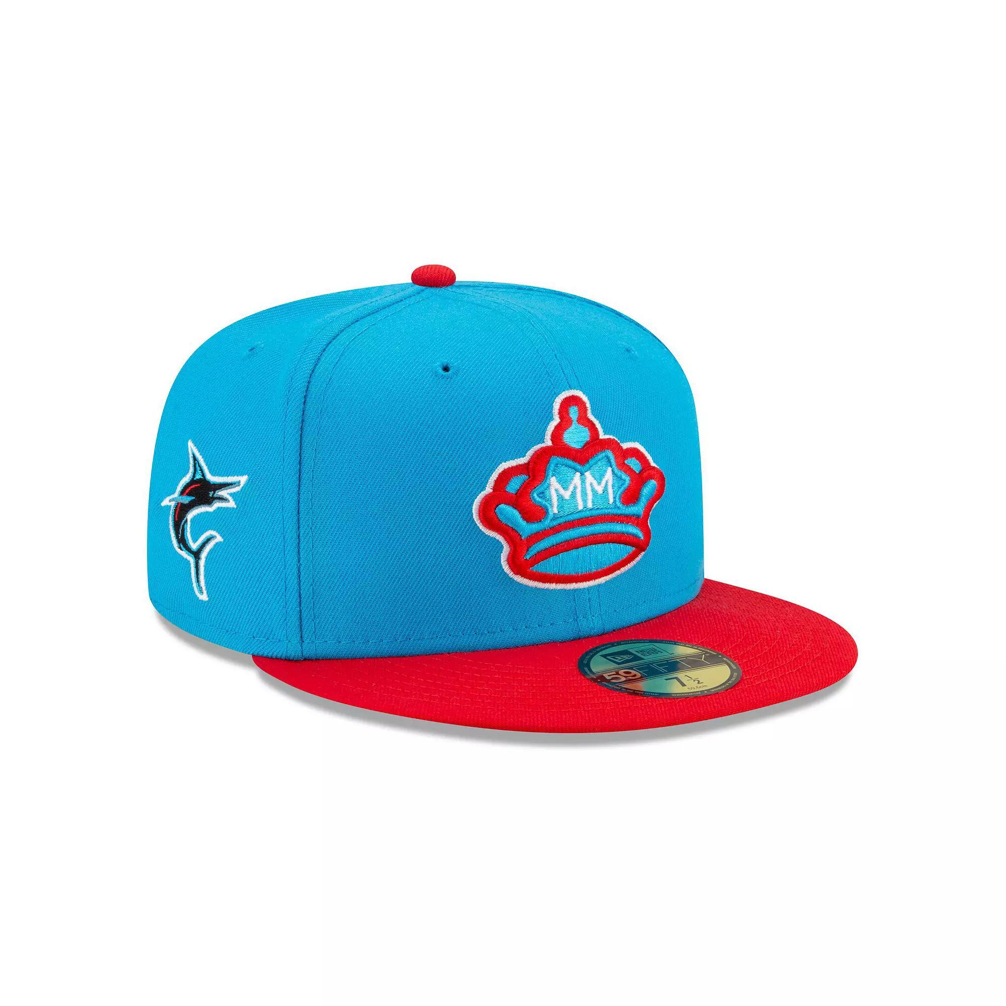 Men's New Era Blue/Red Miami Marlins 2021 City Connect 59FIFTY Fitted Hat, Size: 7 7/8 Product Image