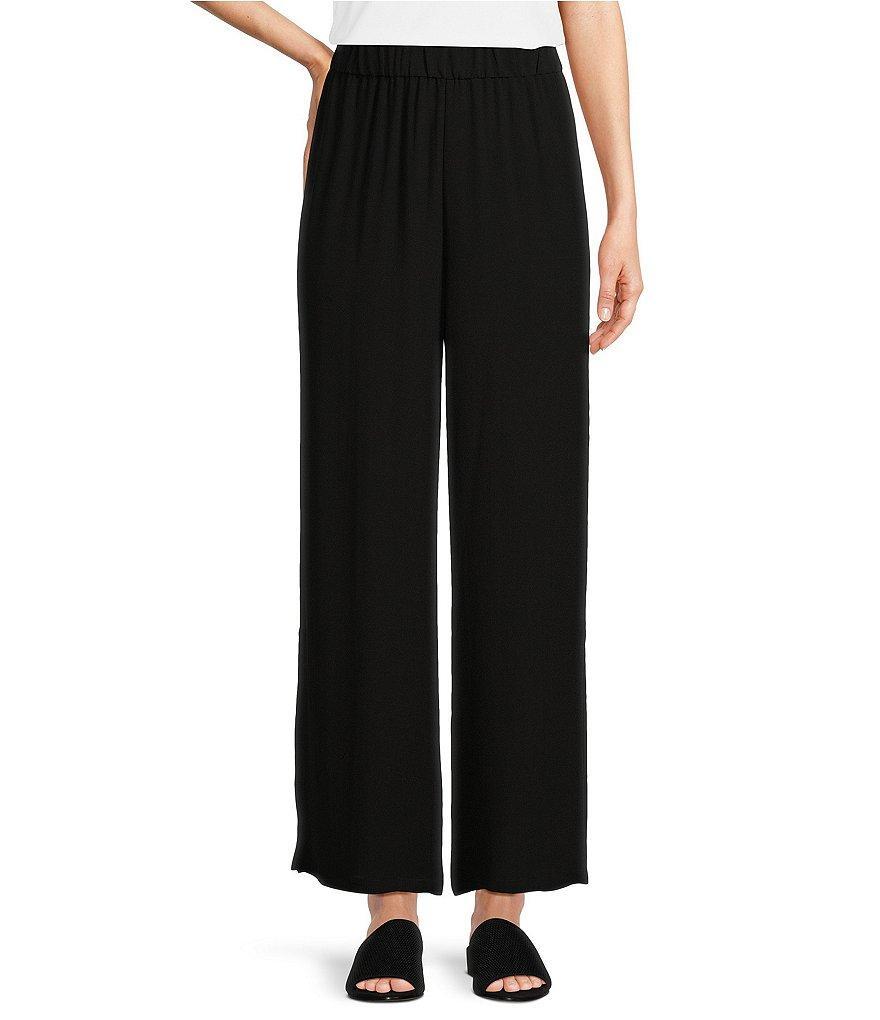 Eileen Fisher Silk Georgette Crepe Wide-Leg High Side Slit Pull-On Ankle Pants Product Image