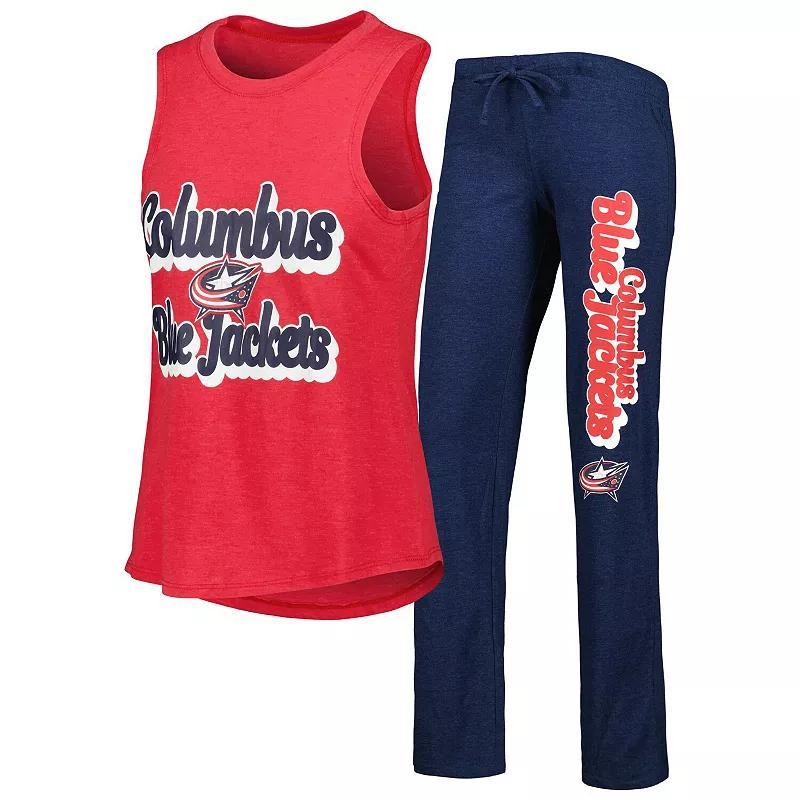 Women's Concepts Sport Heather Red/Heather Navy Columbus Blue Jackets Meter Muscle Tank Top & Pants Sleep Set, Size: Small Product Image