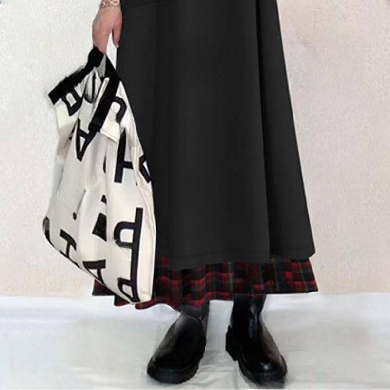 Long Sleeve Plaid Panel Hooded Maxi Dress Product Image
