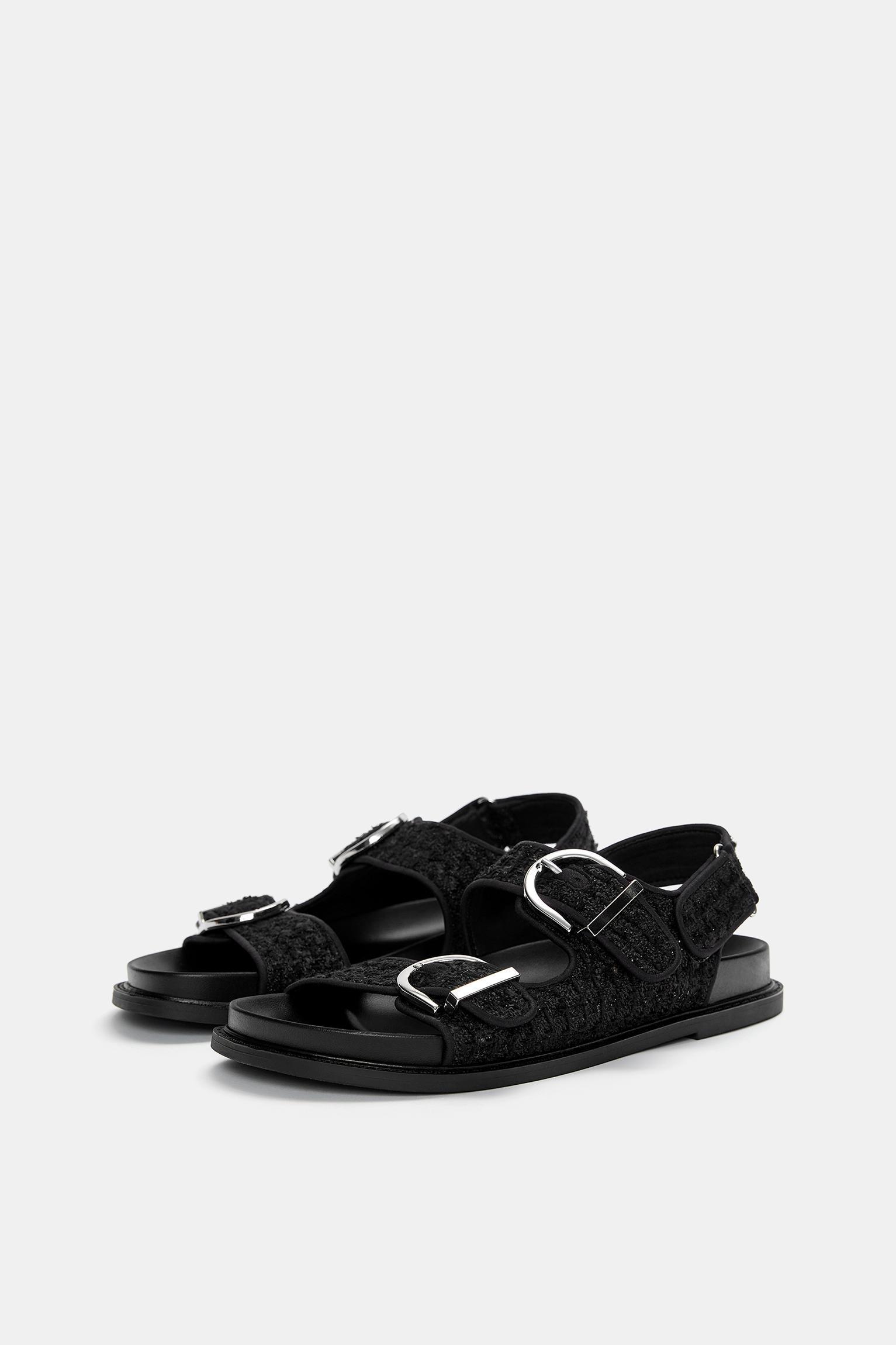 Flat fabric sandals with buckles Product Image