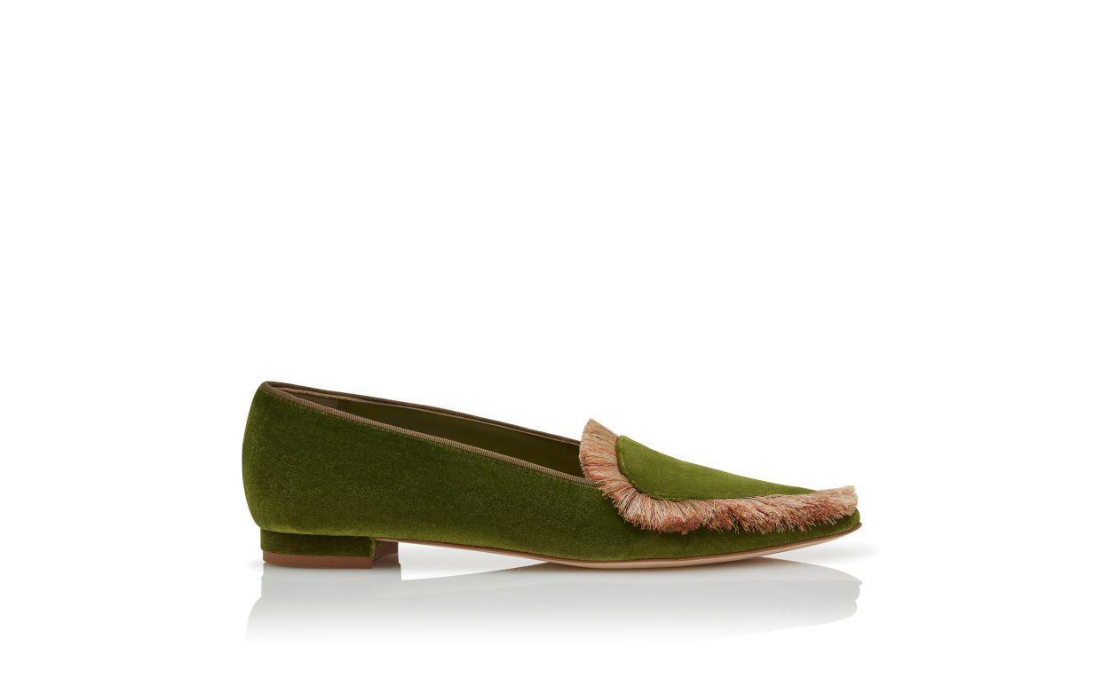 AGOFRAN Green Velvet Fringe Detail Loafers Product Image