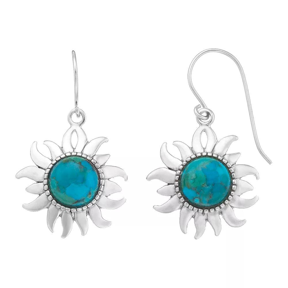 Sterling Silver Reconstituted Turquoise Sun Drop Earrings, Women's Product Image