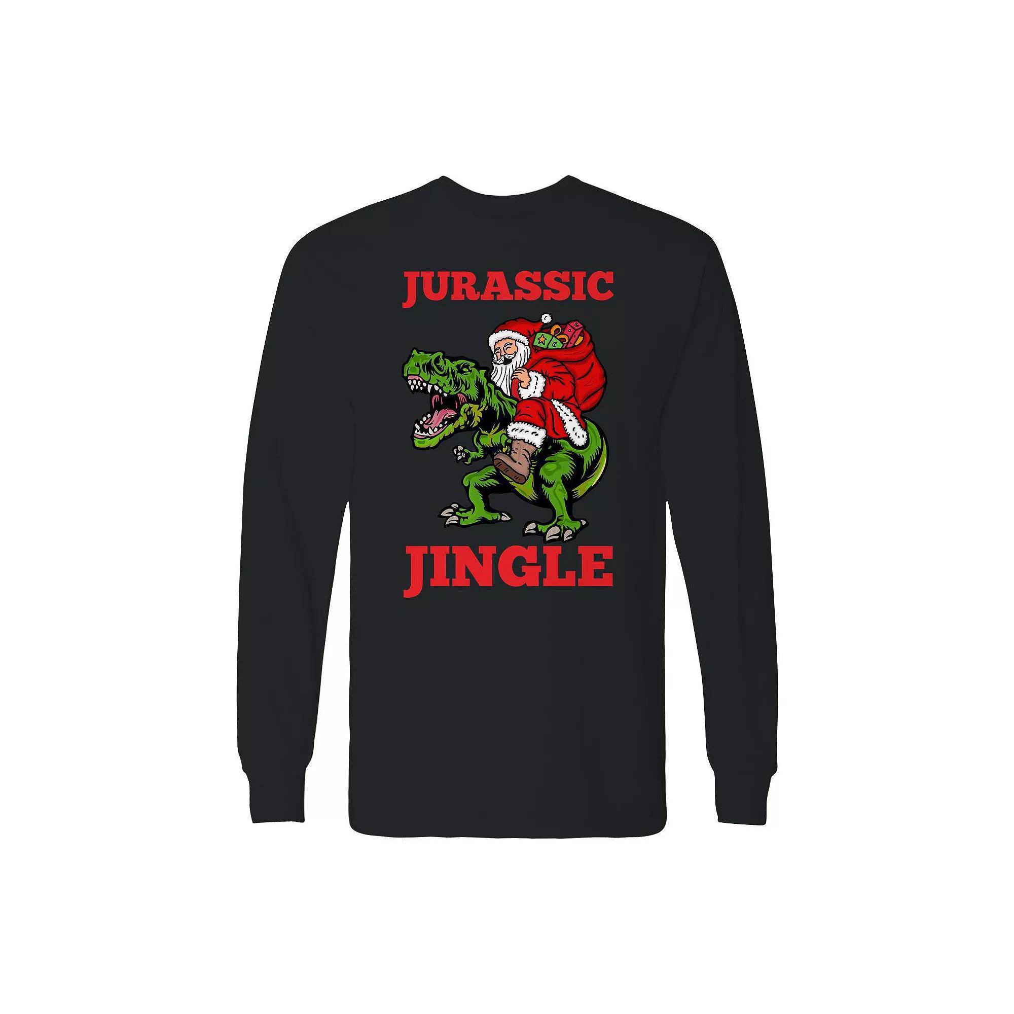 Men's Christmas Jurassic Jingle Trex Long Sleeve Graphic Tee, Size: XXL, Black Product Image