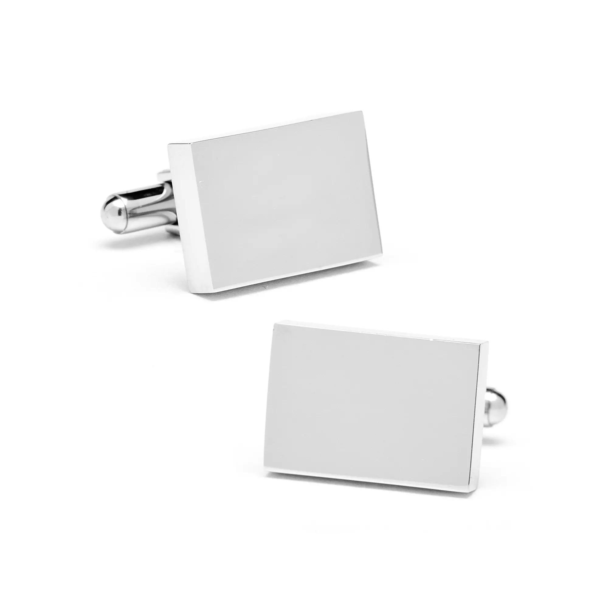 Men's Cuff Links, Inc. Stainless Steel Rectangle Infinity Engravable Cuff Links, White Product Image