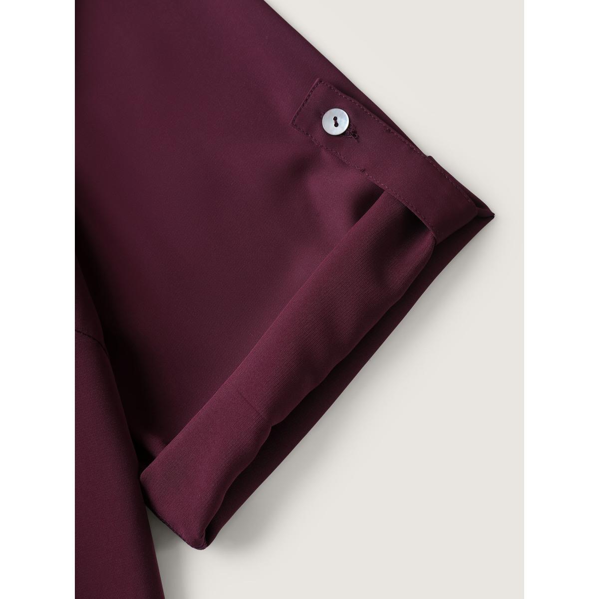 Plus Size Plum Metal Buckle Neckline Solid Blouse Women Elbow-length sleeve Flat collar with V-notch Work Blouses BloomChic 18-20/2X Product Image