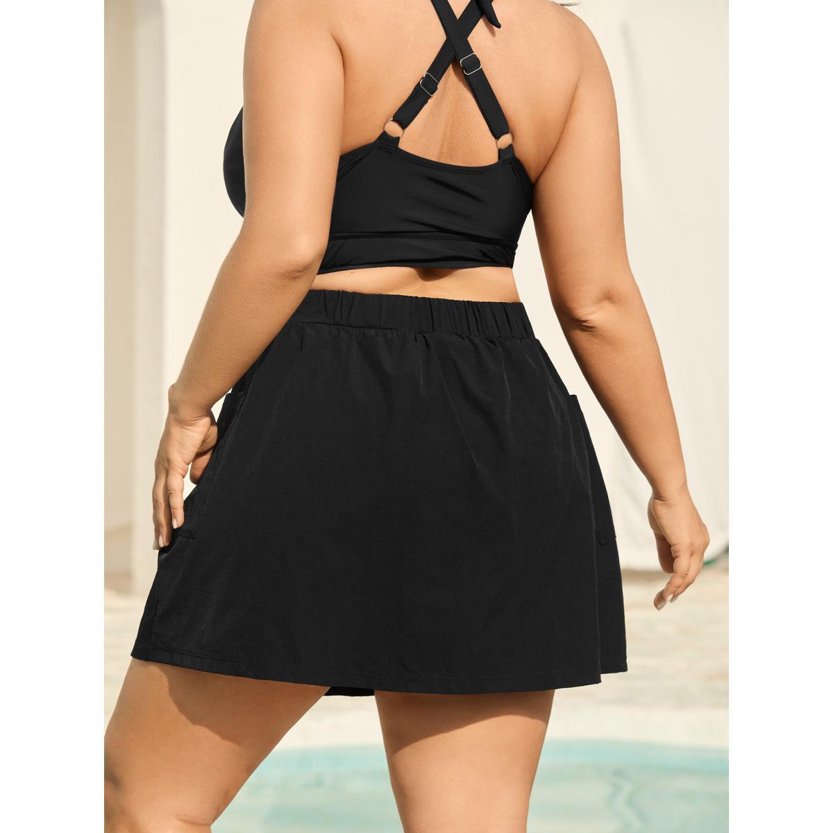 Plus Size Quick Dry Patch Pocket Swim Skirt Women's Swimwear Black Beach Tiered High stretch Bodycon High Rise Patch pocket Curve Swim Bottoms BloomChic 22-24/3X Product Image