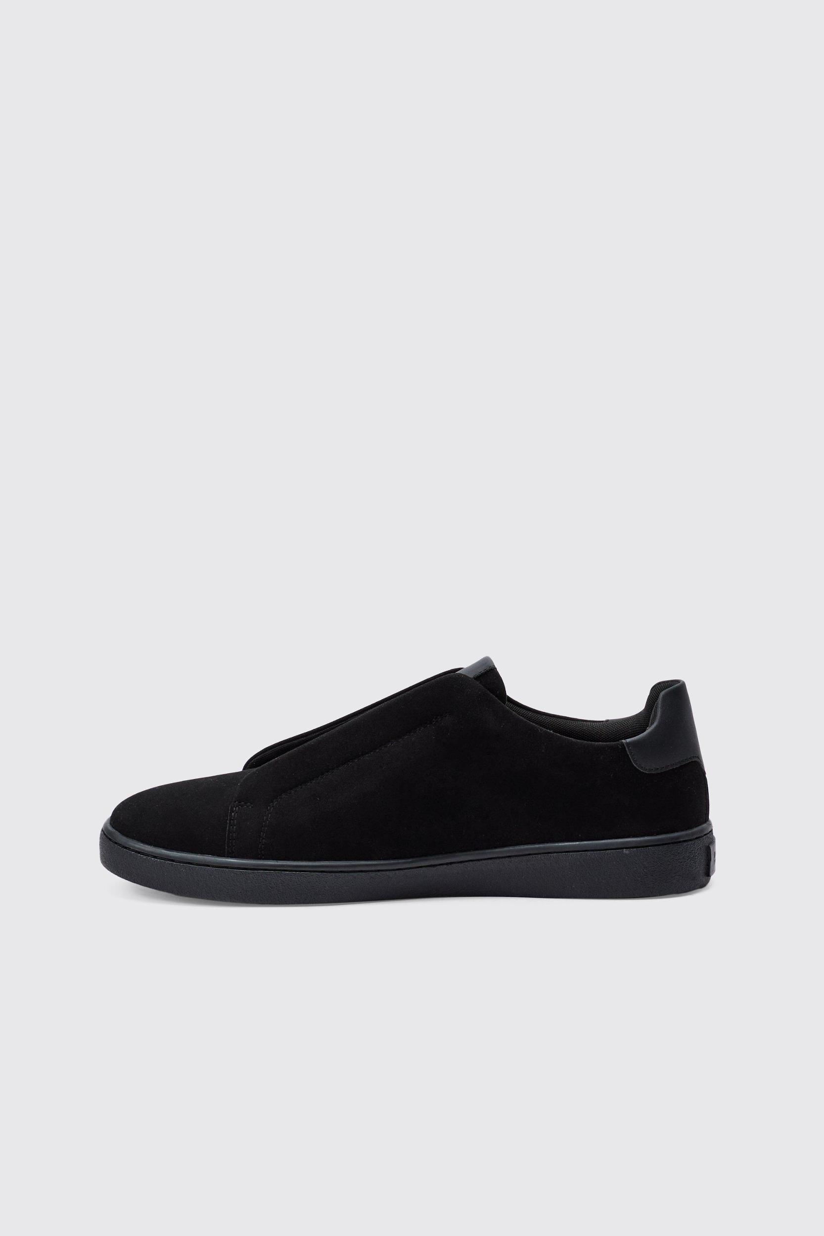 Faux Suede Sneakers In Black | boohooMAN USA Product Image