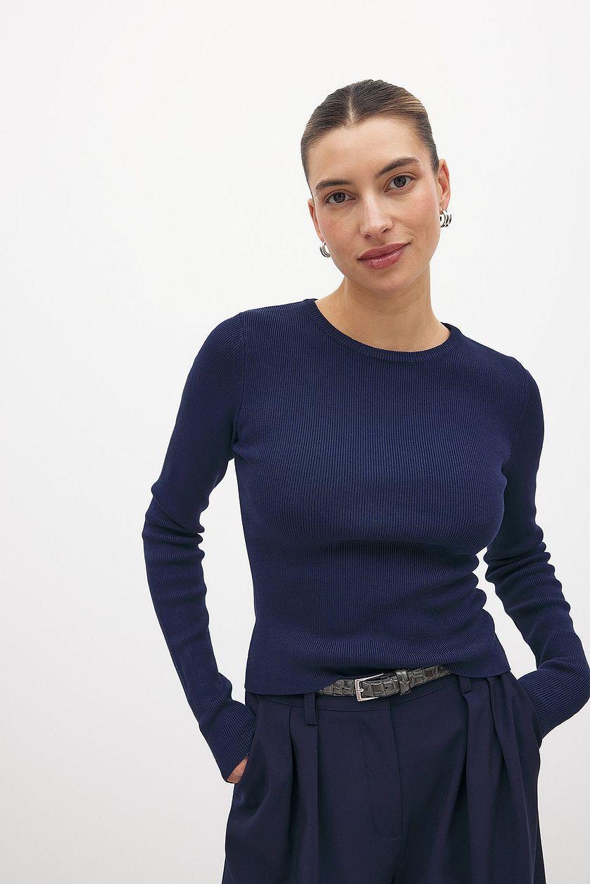 Ribbed Knitted Round Neck Top Product Image