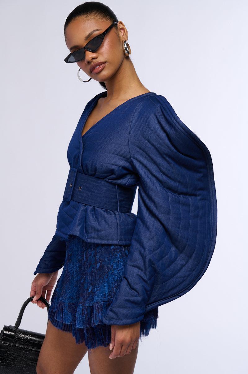 RAINA DRAMATIC SLEEVE BELTED BLOUSE Product Image