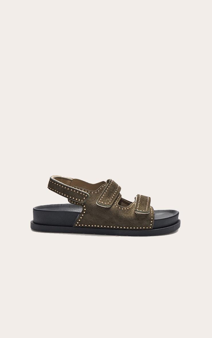 Khaki Faux Suede Velcro Footbed Sandals Product Image