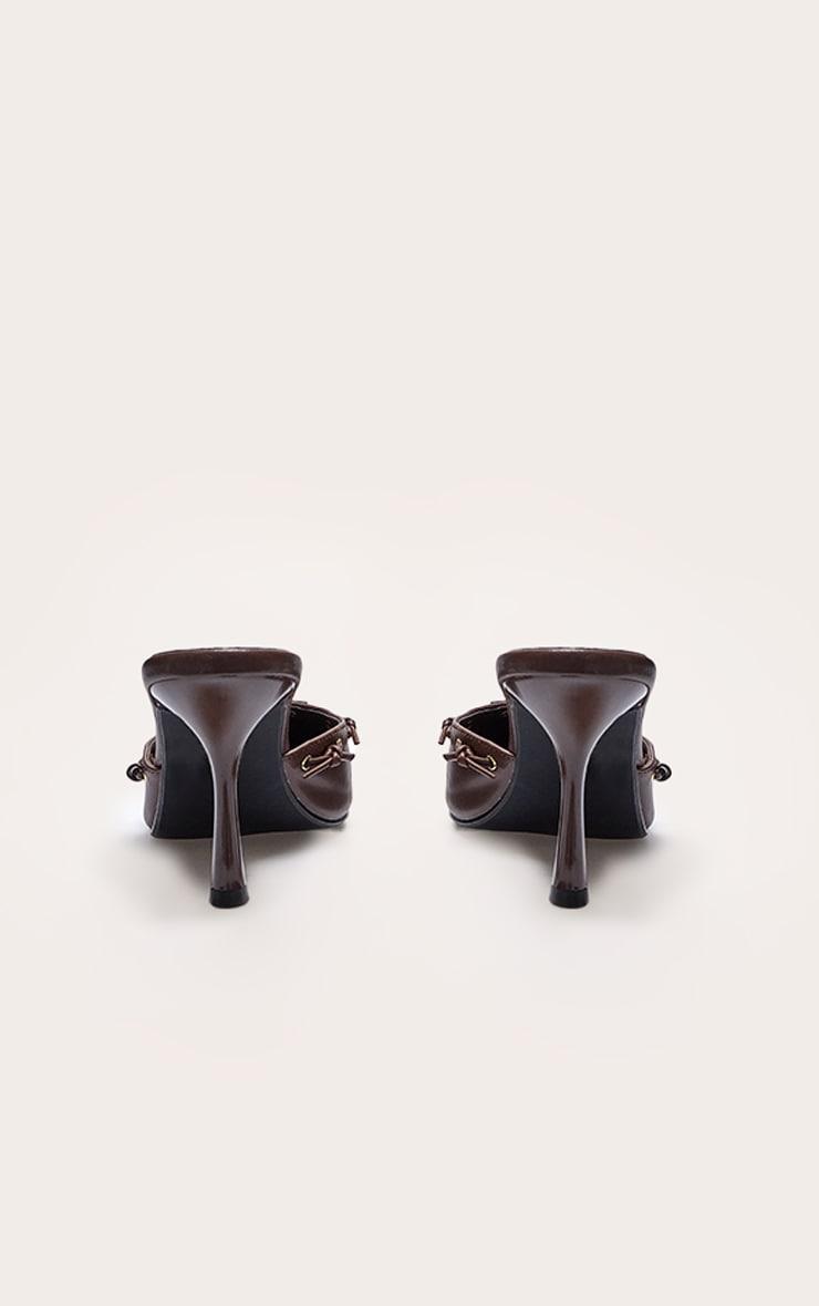 Chocolate Pu Point Toe Bow Mid Stiletto Heeled Court Mules Product Image