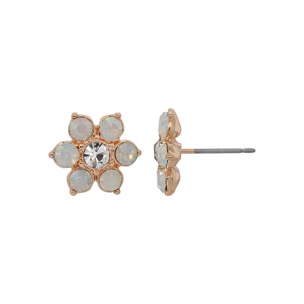 1928 Gold Tone Simulated White Opal Crystal Flower Stud Earrings, Womens Product Image