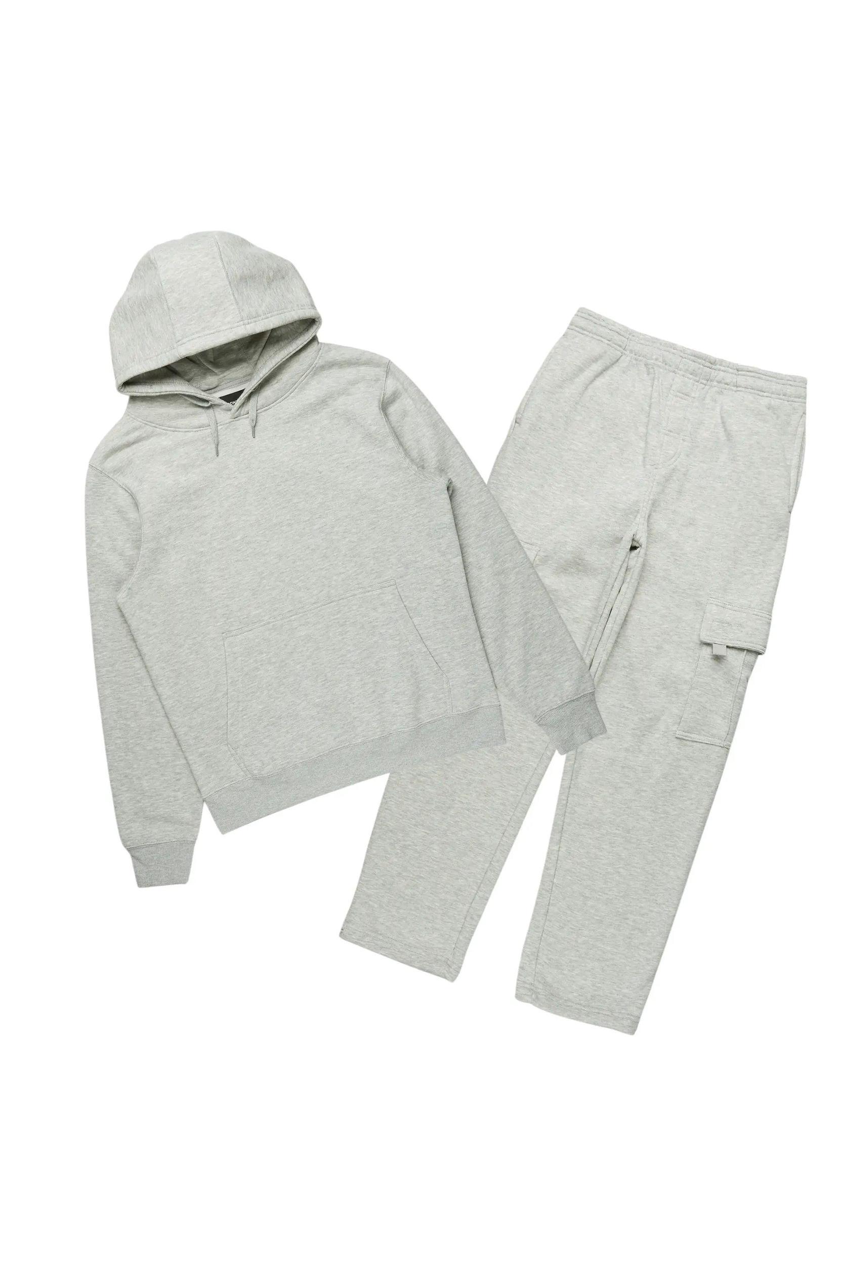 Basic Heather Grey Hoodie/Cargo Sweat Pant Set Male Product Image