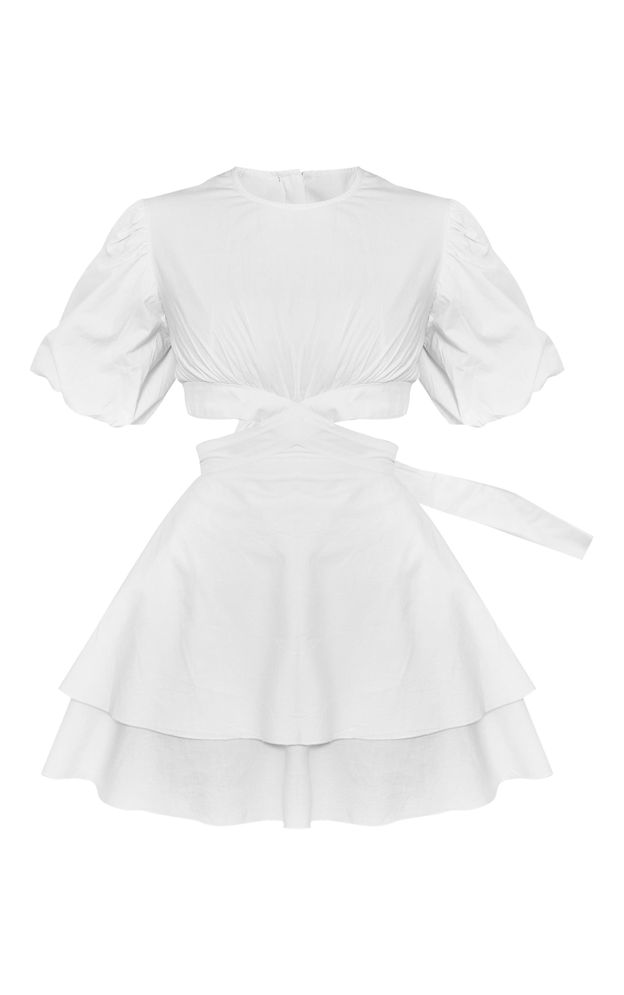 White Puff Sleeve Cut Out Shift Dress Product Image