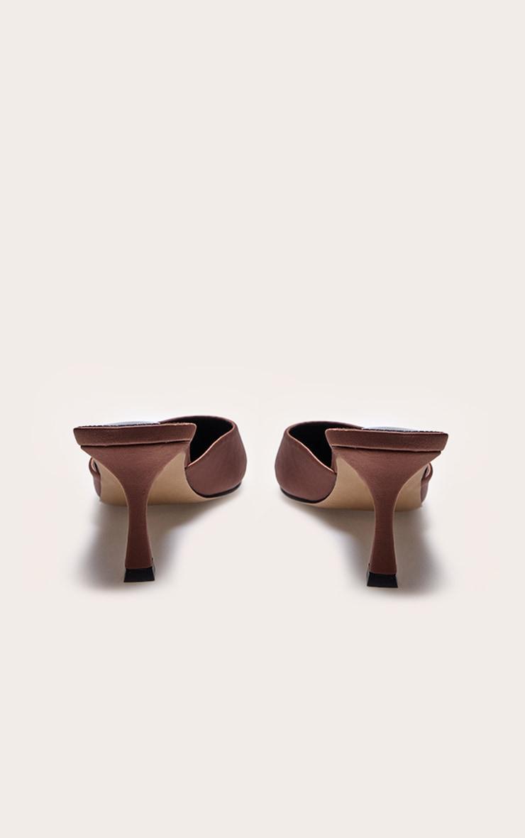 Chocolate Satin Point Toe Mid Stiletto Heeled Mules Product Image