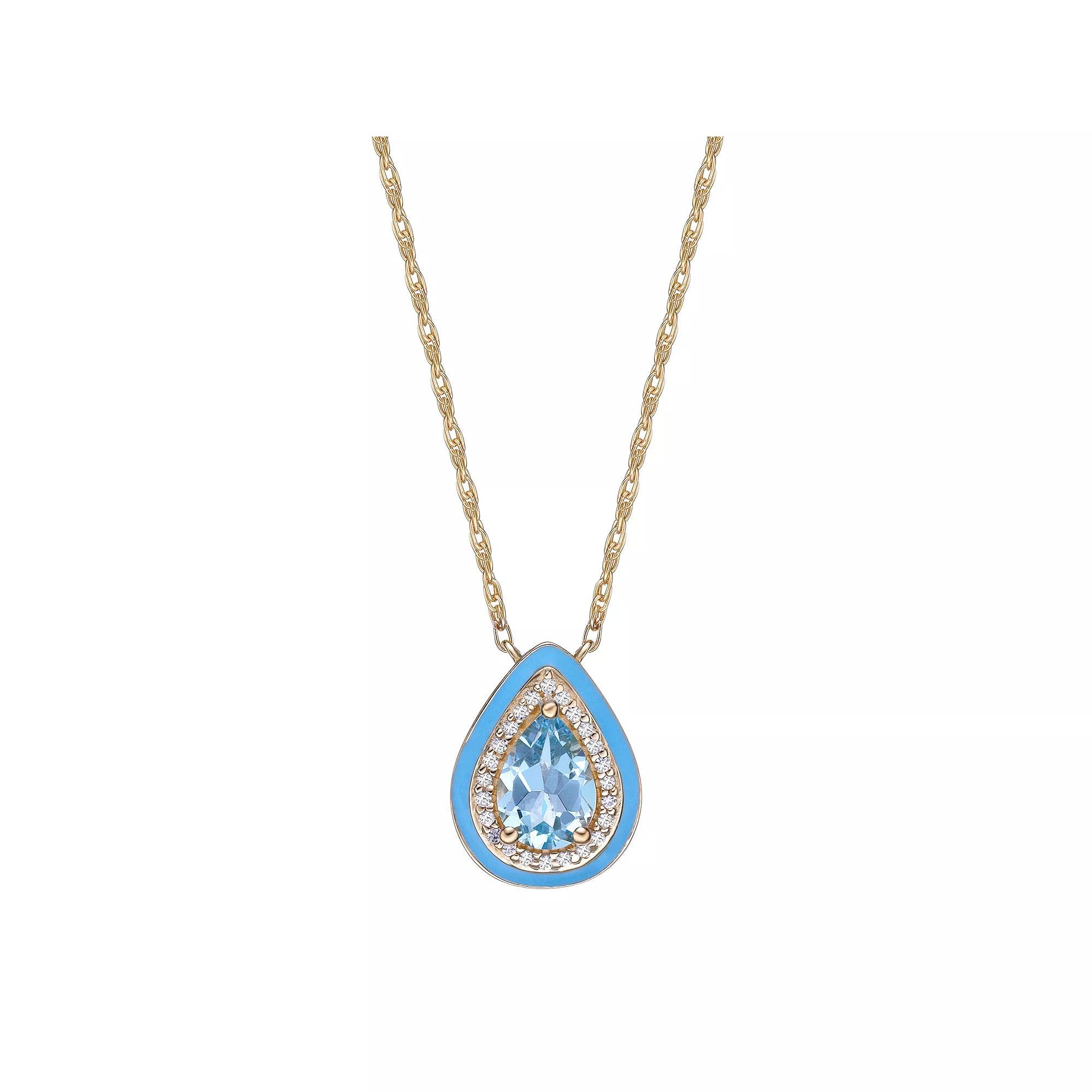 Gemminded 18k Gold Over Silver Blue Topaz & Lab-Created White Sapphire Teardrop Pendant Necklace, Women's, Size: 18", Gold Tone Product Image