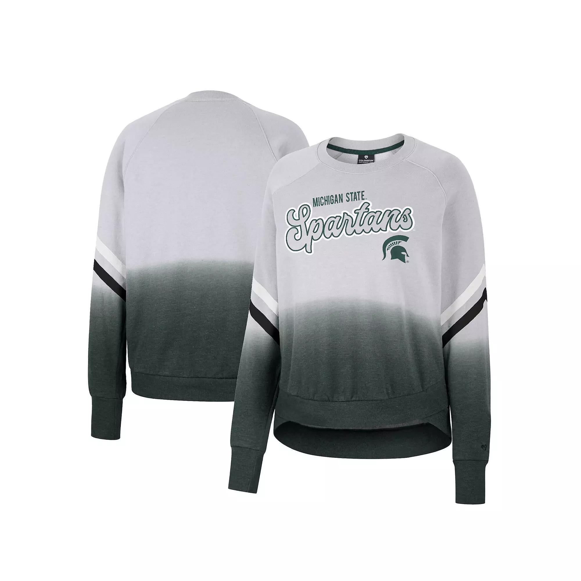 Women's Colosseum Gray Michigan State Spartans Cue Cards Dip-Dye Raglan Pullover Sweatshirt, Size: Small, Grey Product Image