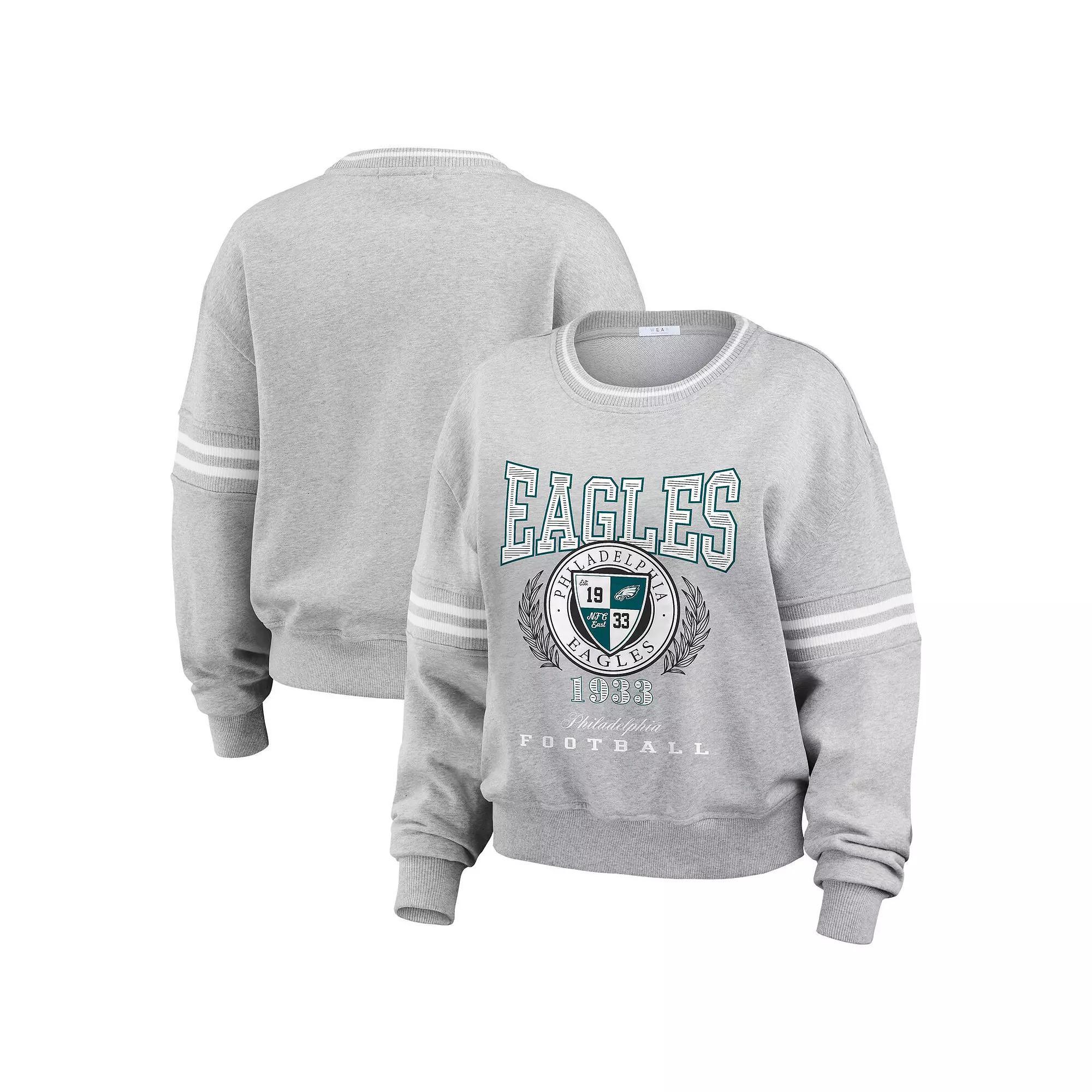 Women's WEAR by Erin Andrews Heather Gray Philadelphia Eagles Pullover Sweatshirt, Size: Small, Grey Product Image