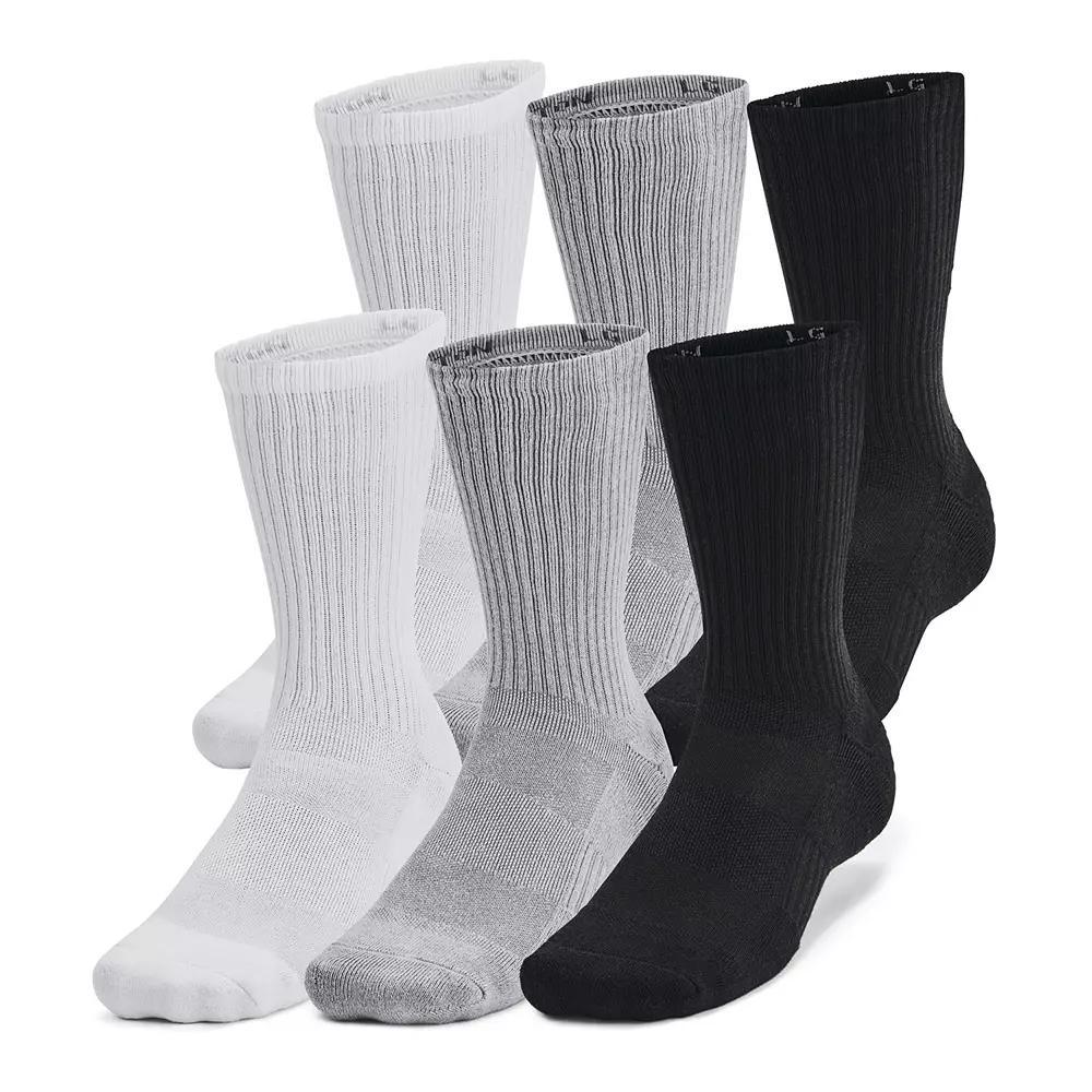 Under Armour Training Cotton 6-Pack Crew Socks, Men's, Size: Large, Black Product Image